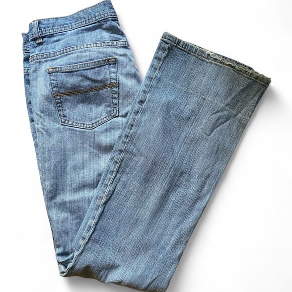 Express X2 Denim low rise light wash flared distressed jeans 10 Y2K cotton - Picture 1 of 15